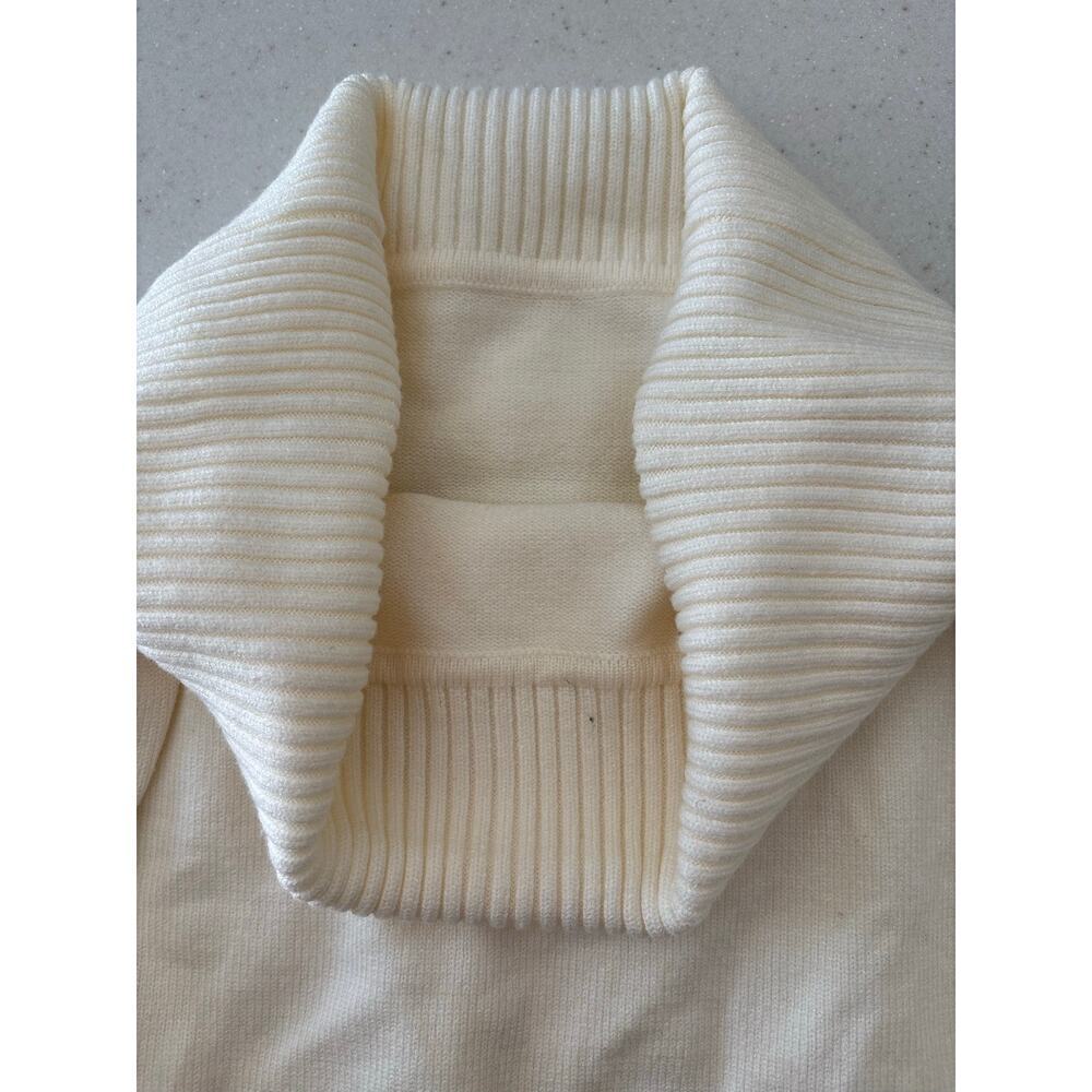 Women’s Ivory Off Shoulder Sweater Ribbed Foldover Cowl Neck Knit Pullover - Picture 10 of 10